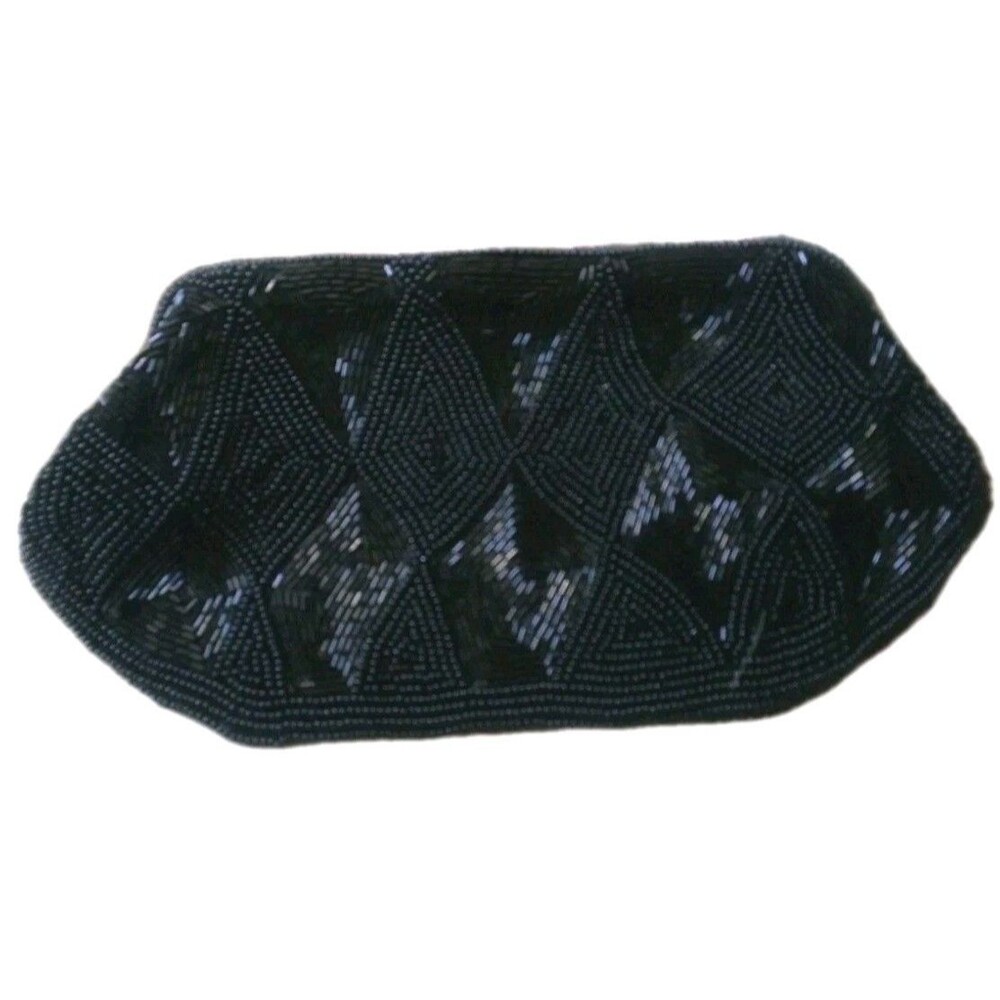 Vintage Bon Soir Black Beaded Clutch Purse Italian Beads With Gift Bracelet